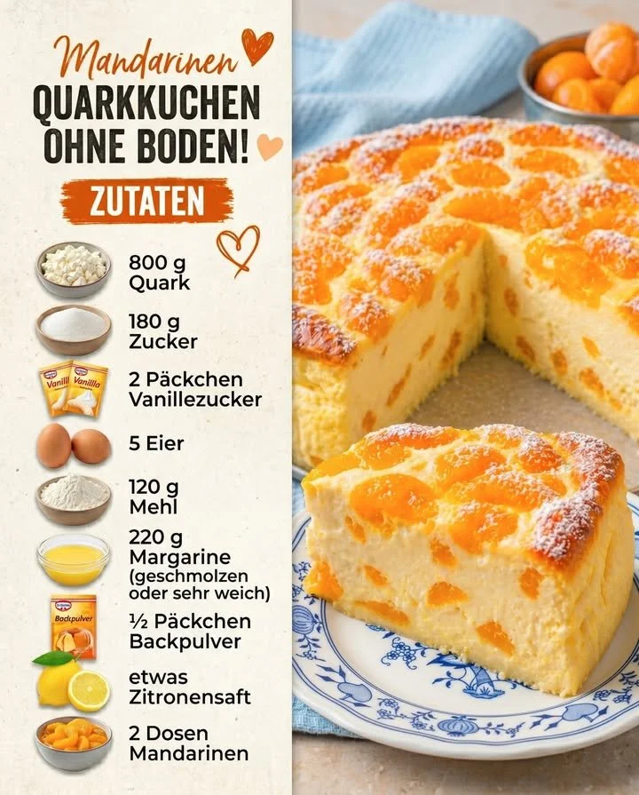 Mandarinen Quarkkuchen ohne Boden, schnell und einfach in 10 Minuten zubereitet