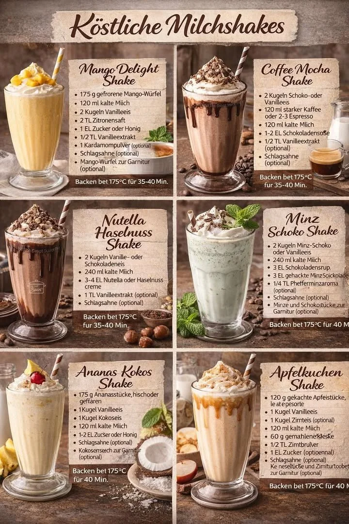 Verschiedene köstliche Milkshakes in bunten Gläsern