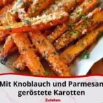 Geröstete Karotten mit Knoblauch und Parmesan auf einem Teller