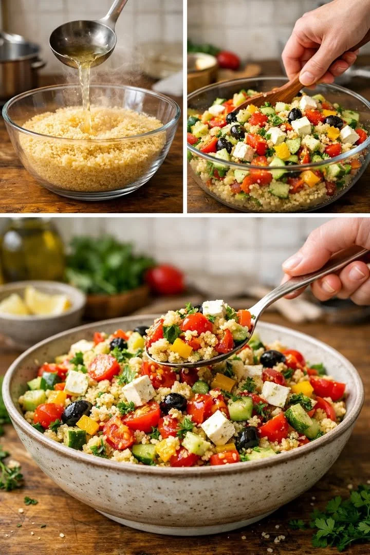 Mittelmeer-Couscous-Salat mit Feta und Gemüse, frisch und farbenfroh