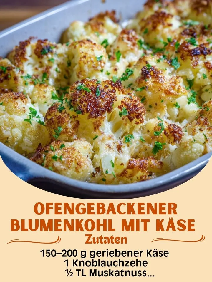 Ofengebackener Blumenkohl mit Käse, frisch und schmackhaft zubereitet