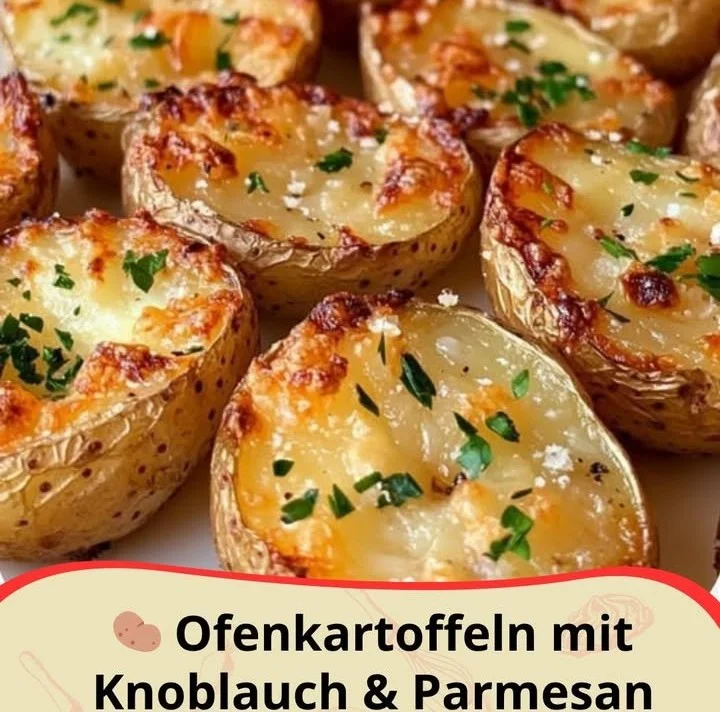 Ofenkartoffeln mit Knoblauch und Parmesan frisch aus dem Ofen