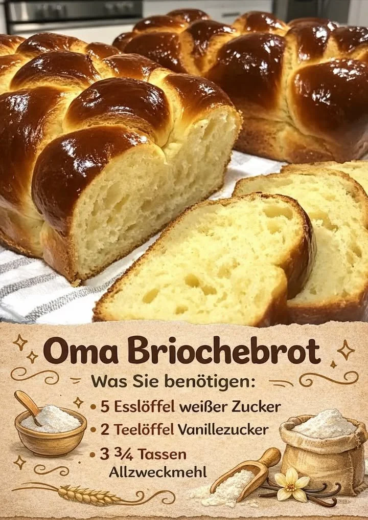 Hausgemachtes Briochebrot nach Omas Rezept, frisch gebacken und fluffig.