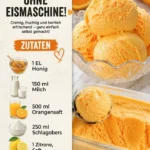Schüssel mit erfrischendem Orangeneis auf einem Tisch