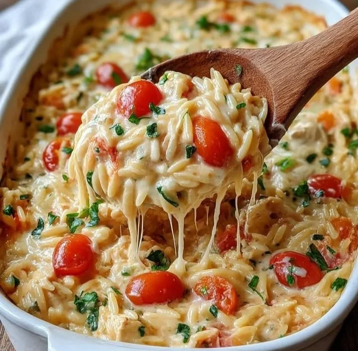 Leckeres Orzo-Hähnchen-Auflauf mit frischen Zutaten und würzigem Geschmack