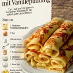 Pfannkuchen mit Vanillepudding auf einem Teller serviert