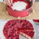 Philadelphiatorte mit Himbeeren auf einem Teller