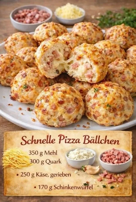 Leckere Pizza Bällchen serviert auf einem Teller, ideal als Snack oder Fingerfood.
