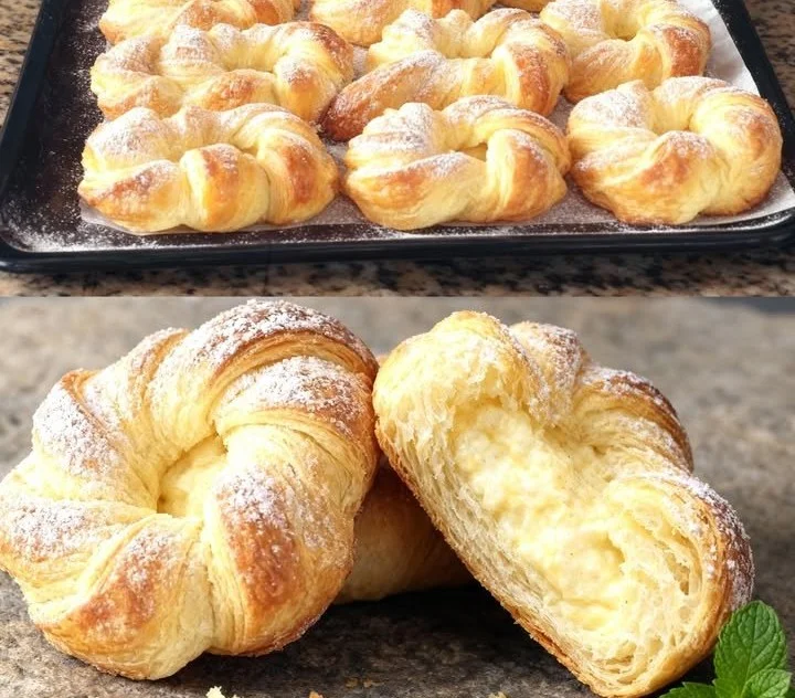 Quark-Blätterteigrolle frisch aus dem Ofen