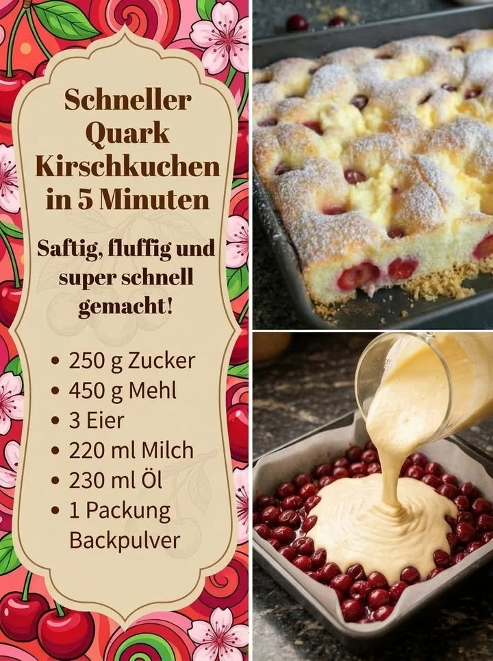 Quark-Kirschkuchen in 5 Minuten zubereitet, lecker und schnell