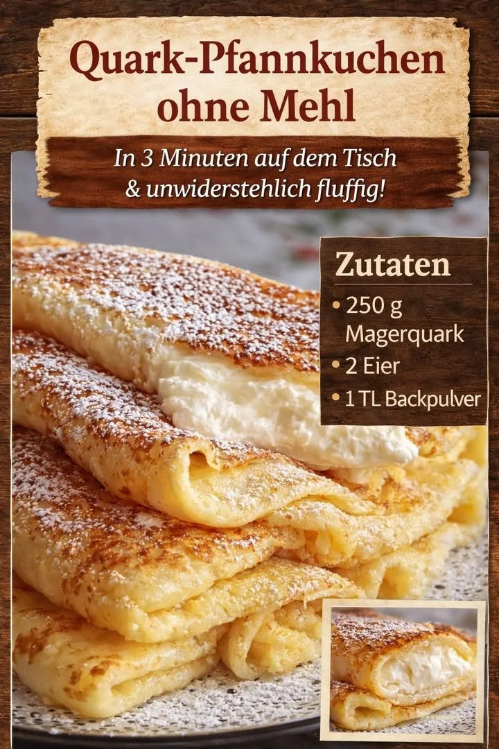 Fluffy Quark-Pfannkuchen ohne Mehl auf einem Teller serviert