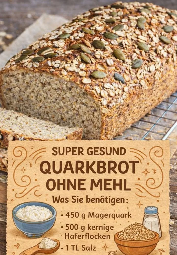 Leckeres Quarkbrot ohne Mehl auf einem Tisch serviert