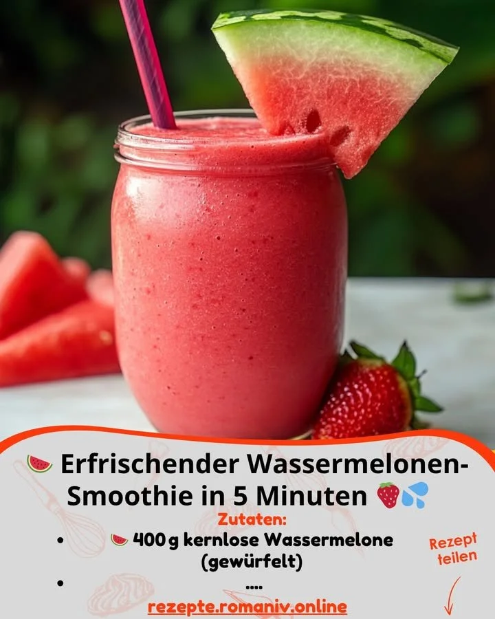 Erfrischender Wassermelonen-Smoothie in einem Glas auf Holztisch