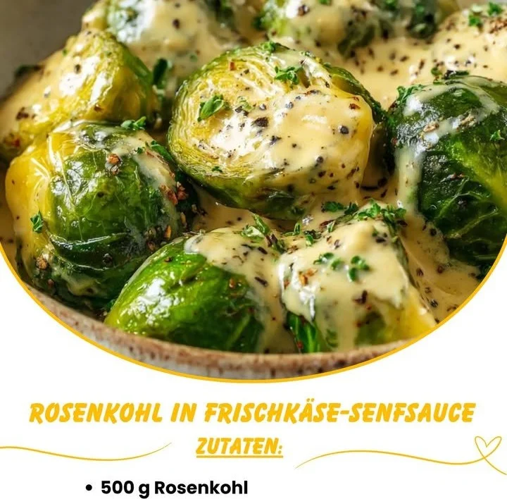 Rosenkohl in cremiger Frischkäse-Senfsauce serviert