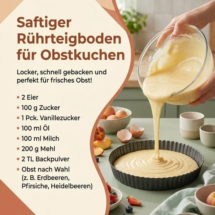 Saftiger Rührteigboden für leckere Obstkuchen