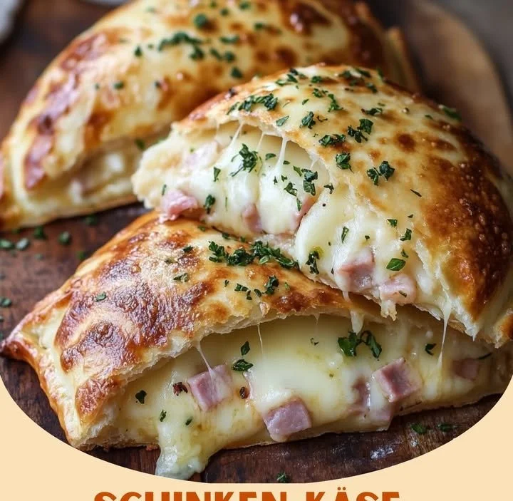 Leckere Schinken-Käse-Calzones frisch aus dem Ofen serviert