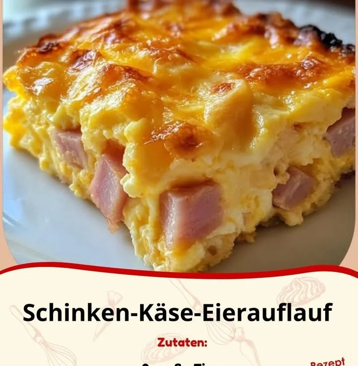 Schinken-Käse-Eierauflauf aus frischen Zutaten in einer Auflaufform