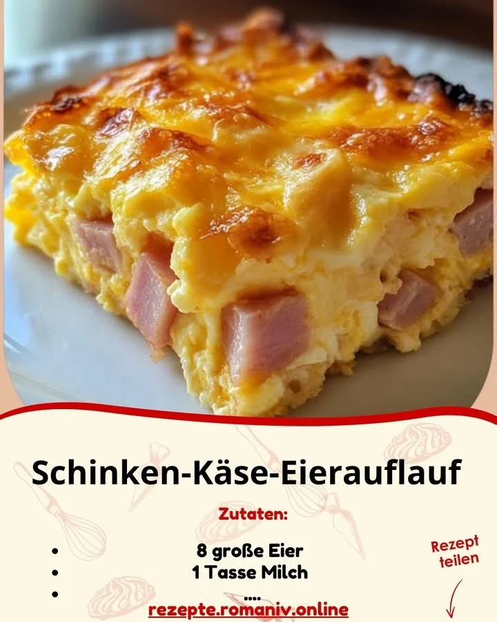 Schinken-Käse-Eierauflauf serviert auf einem Teller