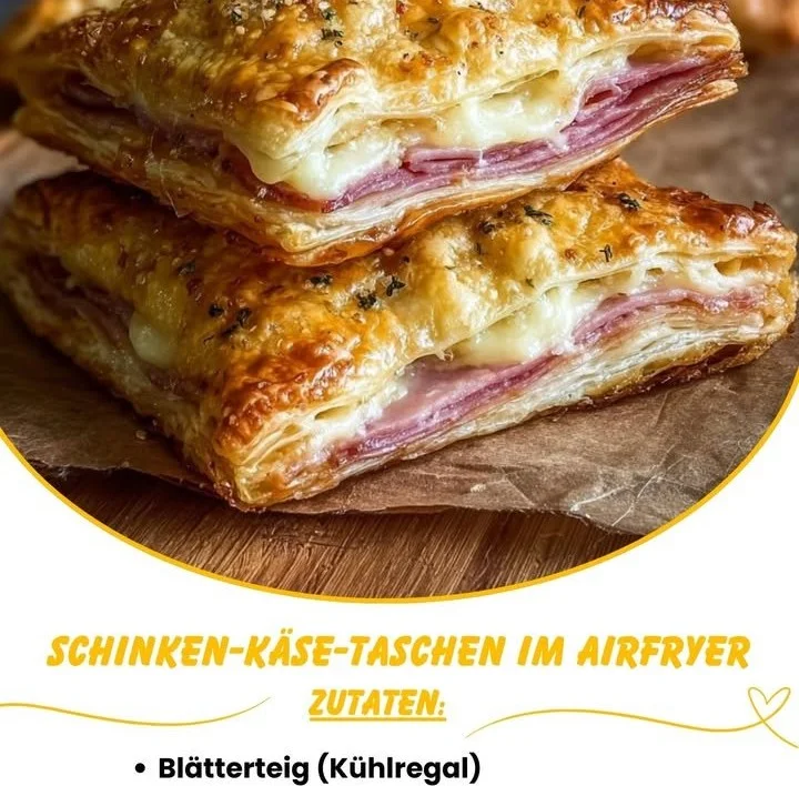 Schinken-Käse-Taschen im Airfryer zubereitet, goldbraun und knusprig