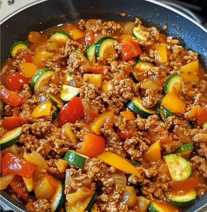 Schnelle Hackfleisch-Gemüse-Pfanne mit frischem Gemüse und würzigem Hackfleisch
