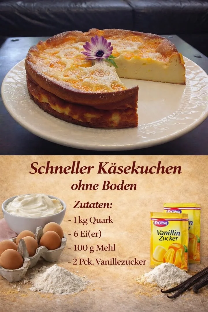 Schneller Käsekuchen ohne Boden auf einem Teller serviert