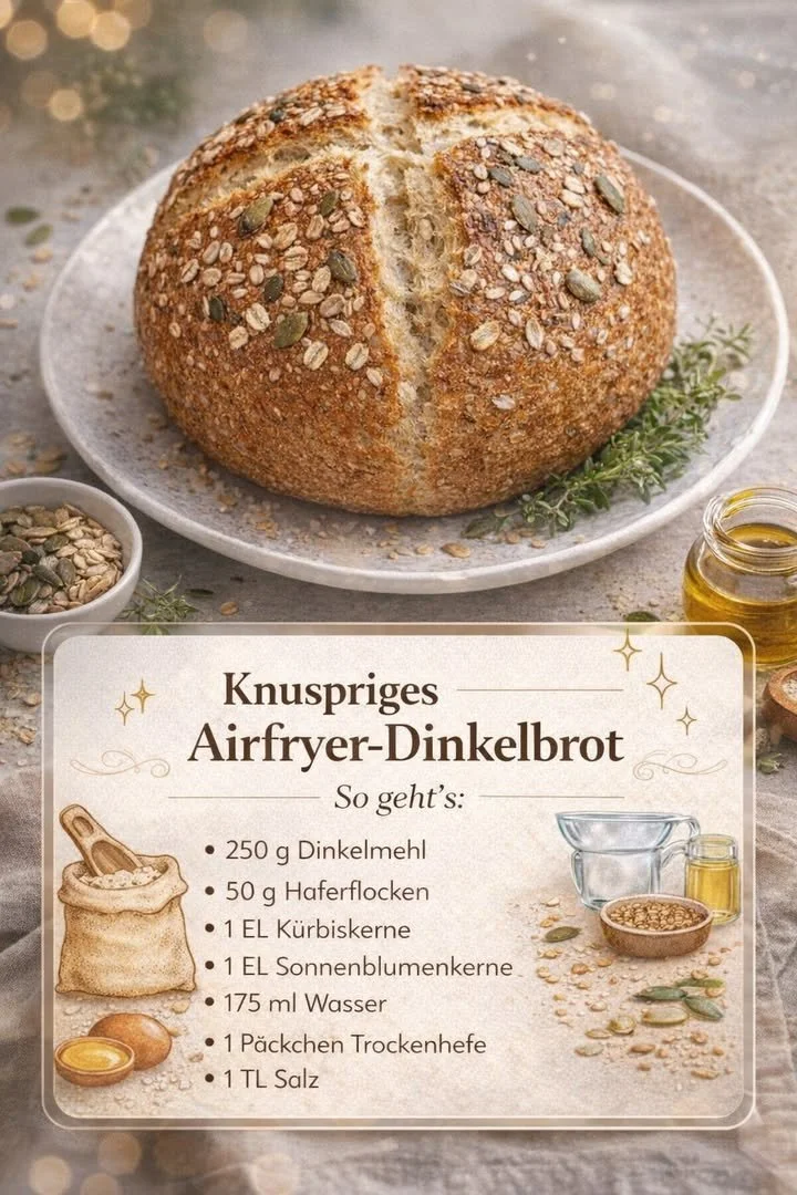 Schnelles Hausbrot im Airfryer mit goldbrauner Kruste und weichem Inneren.