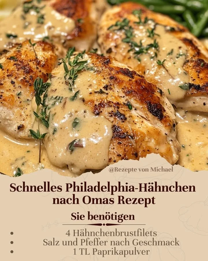 Leckeres Philadelphia-Hähnchen nach Omas Rezept auf einem Teller serviert