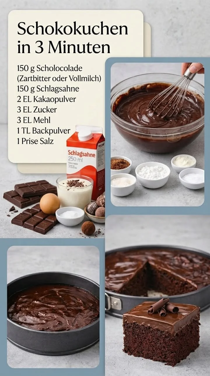 Schneller Schokokuchen in 3 Minuten, saftig und lecker, ideal zum Genuss