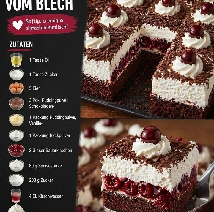 Schwartzwälder Kirschtorte vom Blech mit Kirschen und Schokolade