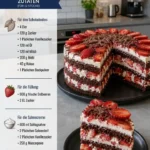 Schwarzwälder Erdbeer-Sahnetorte mit frischen Erdbeeren und Sahne verziert