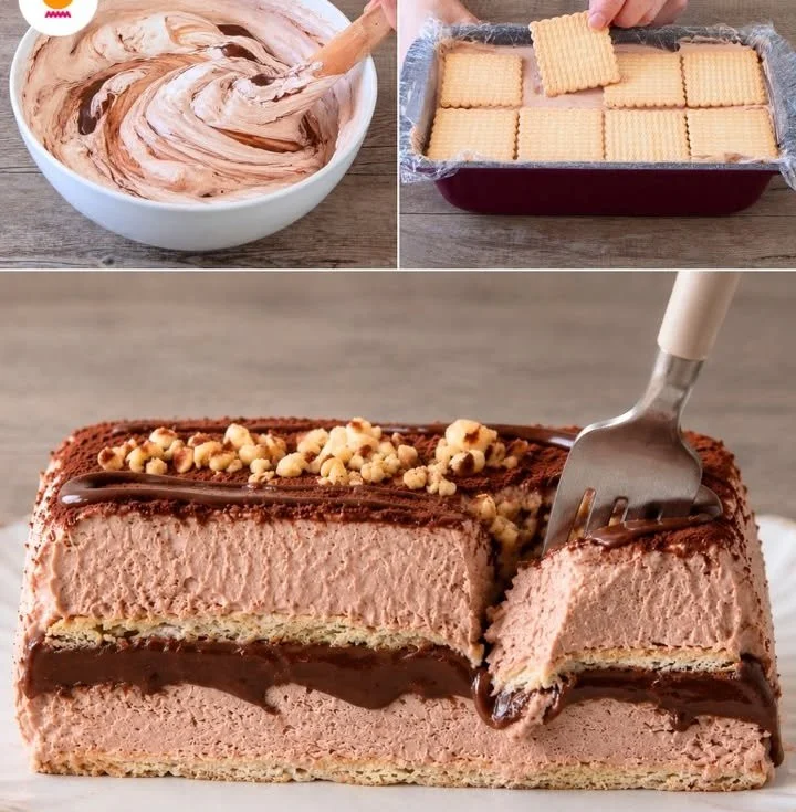 Semifreddo mit Haselnusscreme auf einem Teller angerichtet