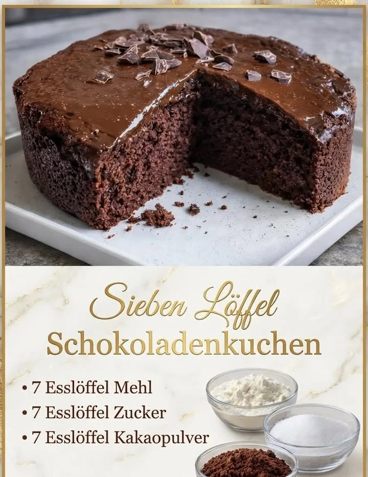 Seven Spoon Schokoladenkuchen auf einem Tisch serviert mit Schokoladenglasur