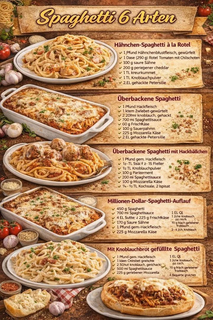 Verschiedene Varianten von Spaghetti auf einem Teller