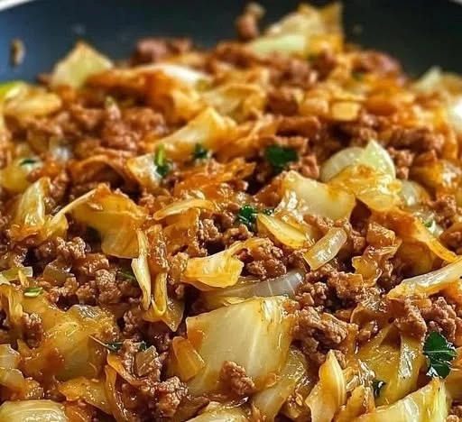 Leckere Spitzkohlpfanne mit Hackfleisch auf einem Teller