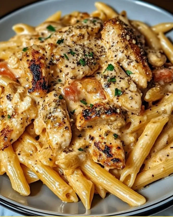 Südlliches Knoblauch-Parmesan-Hähnchen mit Penne, cremiges und herzhaftes Gericht