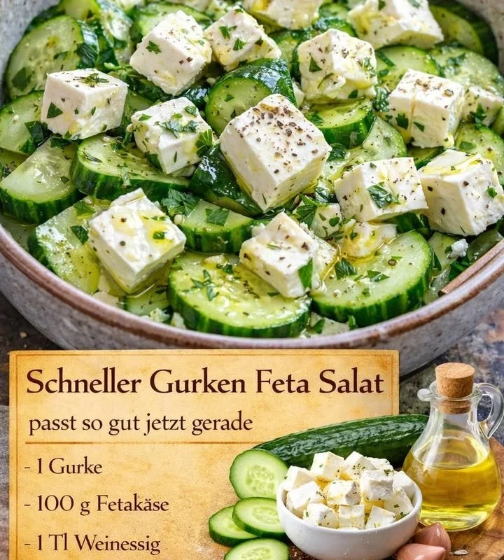 Superschneller Gurken-Feta-Salat mit frischen Zutaten und Feta-Käse