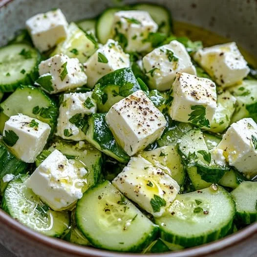 Superschneller GurkenFeta-Salat mit frischen Gurken und Feta-Käse