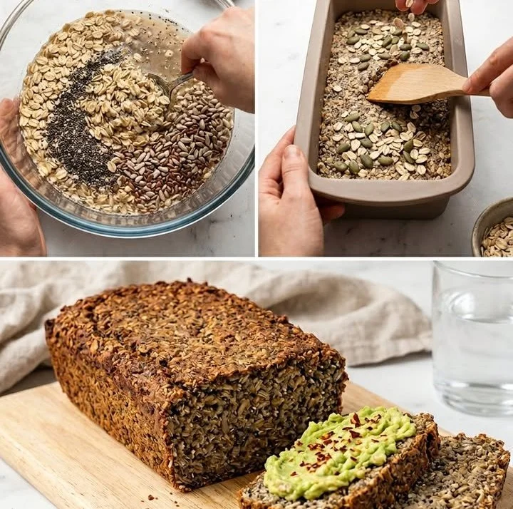 Scheibe von leckerem Hafer-Chia-Brot auf einem Holzbrett