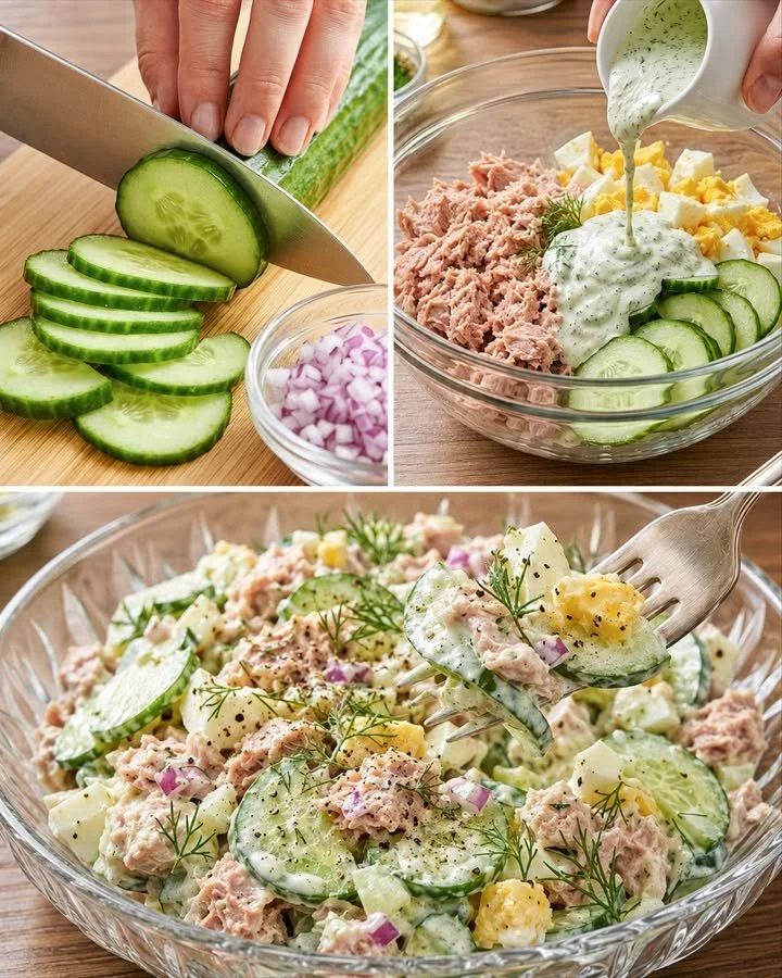 Leckerer Thunfisch-Gurken-Salat auf einem Teller