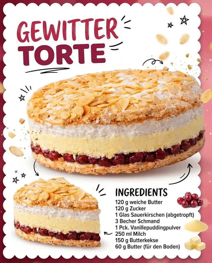 Leckere Torte für Gewitterabende auf einem rustikalen Tisch