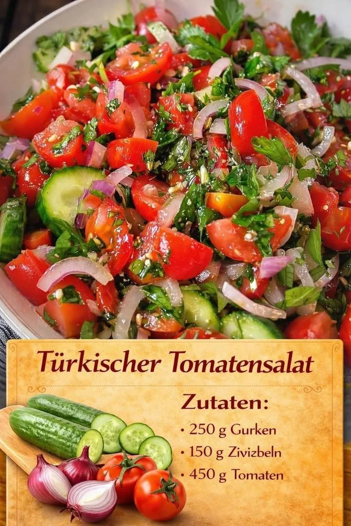 Türkischer Tomatensalat mit frischen Tomaten und Kräutern