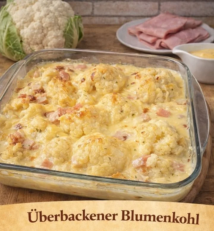 Überbackener Blumenkohl mit Käse und Gewürzen im Ofen gebacken
