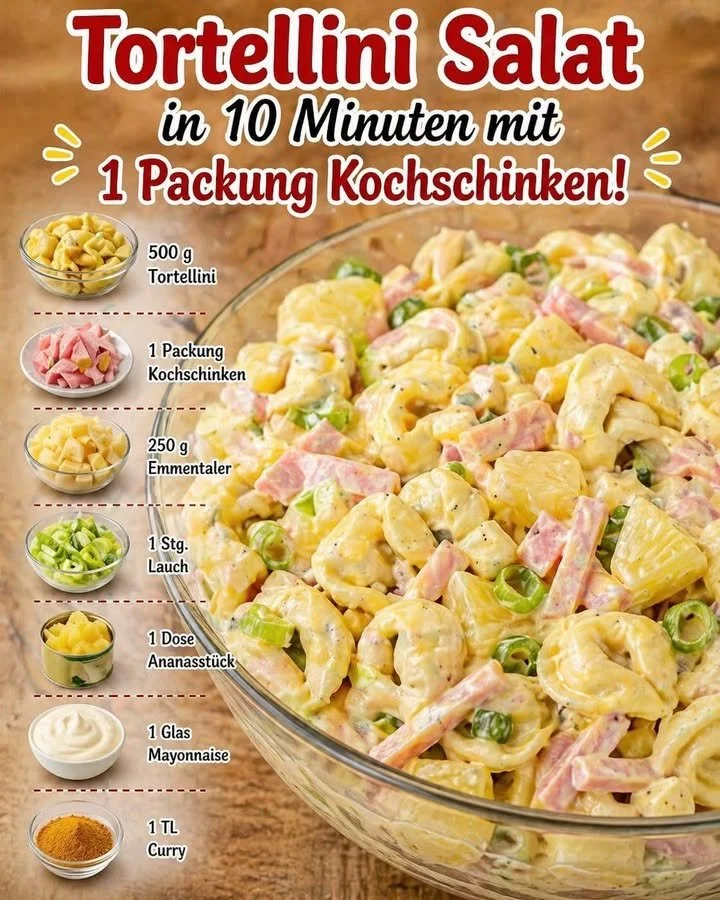 Erfrischender Tortellinisalat mit buntem Gemüse und Dressing