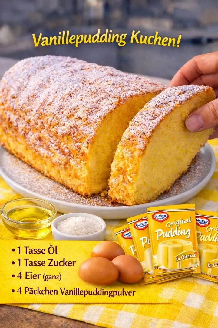 Leckerer Vanillepudding Kuchen auf einem Teller