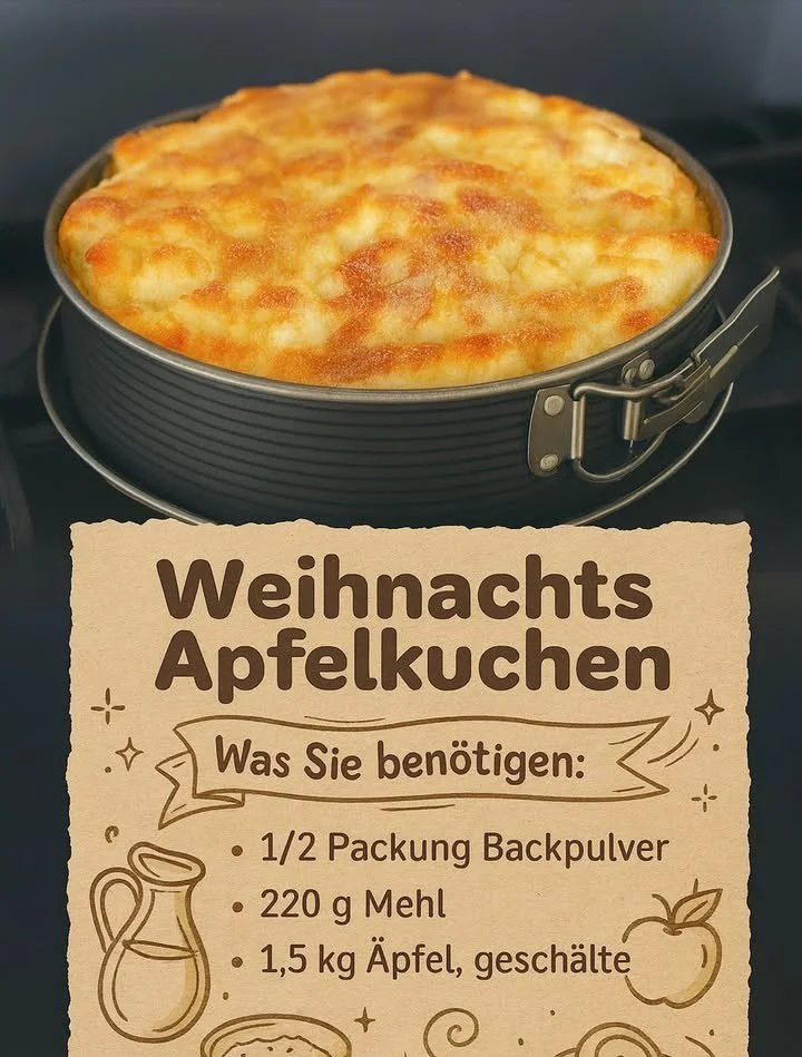 Weihnachts-Apfelkuchen mit Äpfeln und Zimt auf einem weißen Teller