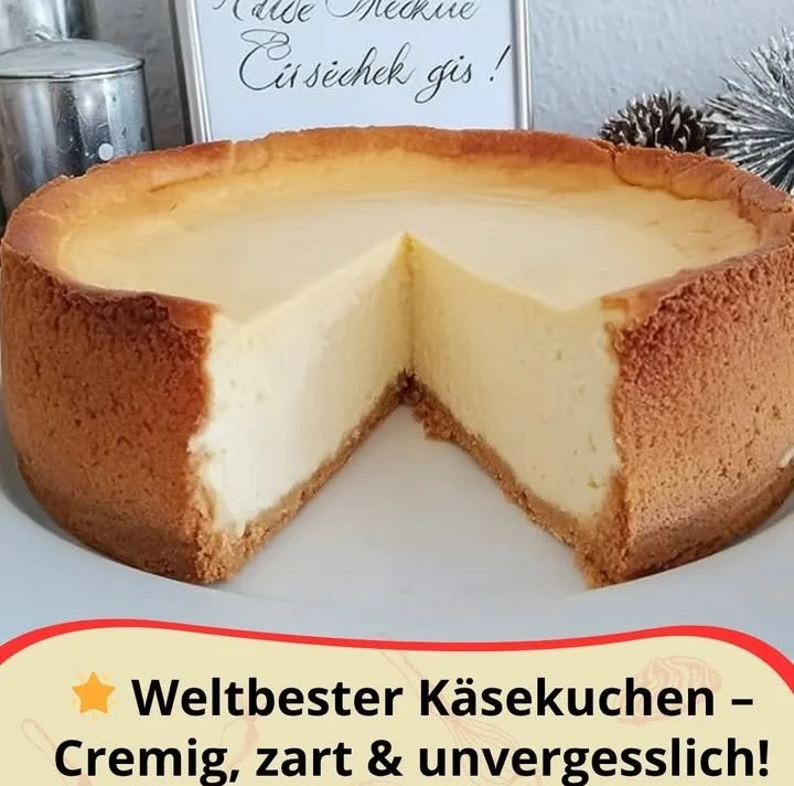 Ein Stück des weltbesten Käsekuchens auf einem Teller