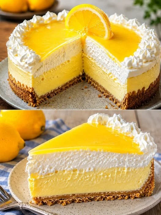 Zitronen Joghurt Torte ohne Backen dekoriert mit Zitronenscheiben