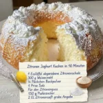 Saftiger Zitronen-Joghurtkuchen auf einem Teller, dekoriert mit Zitronenscheiben.