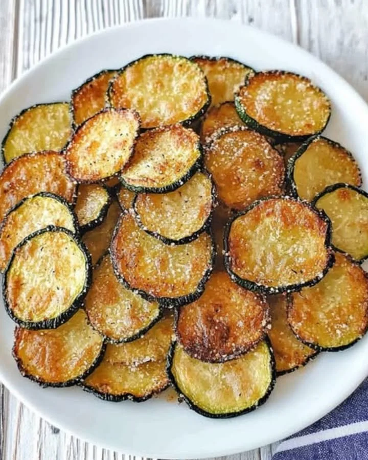 Krosse Zucchini-Chips aus dem Ofen auf einem Teller