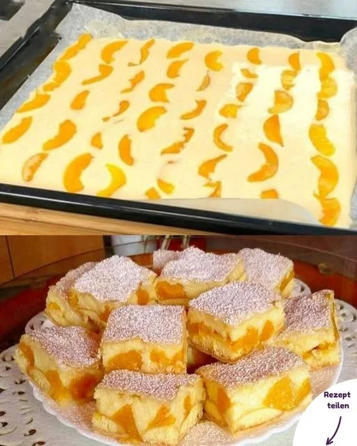 12 Esslöffel Sheet Cake auf einem Teller serviert